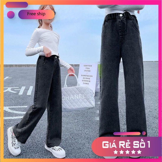 Quần bò jean ống rộng mềm, dáng suông bé gái size đại 20 - 50kg Songngukids