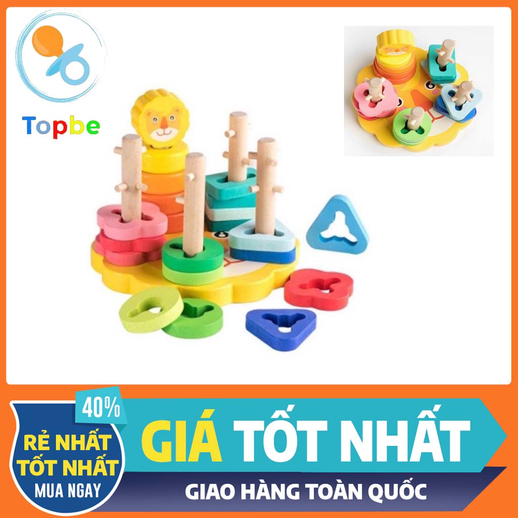 Đồ chơi gỗ Monstesory Thả trụ sư tử, Đồ chơi gỗ , đồ chơi thông minh trí tuệ cho bé
