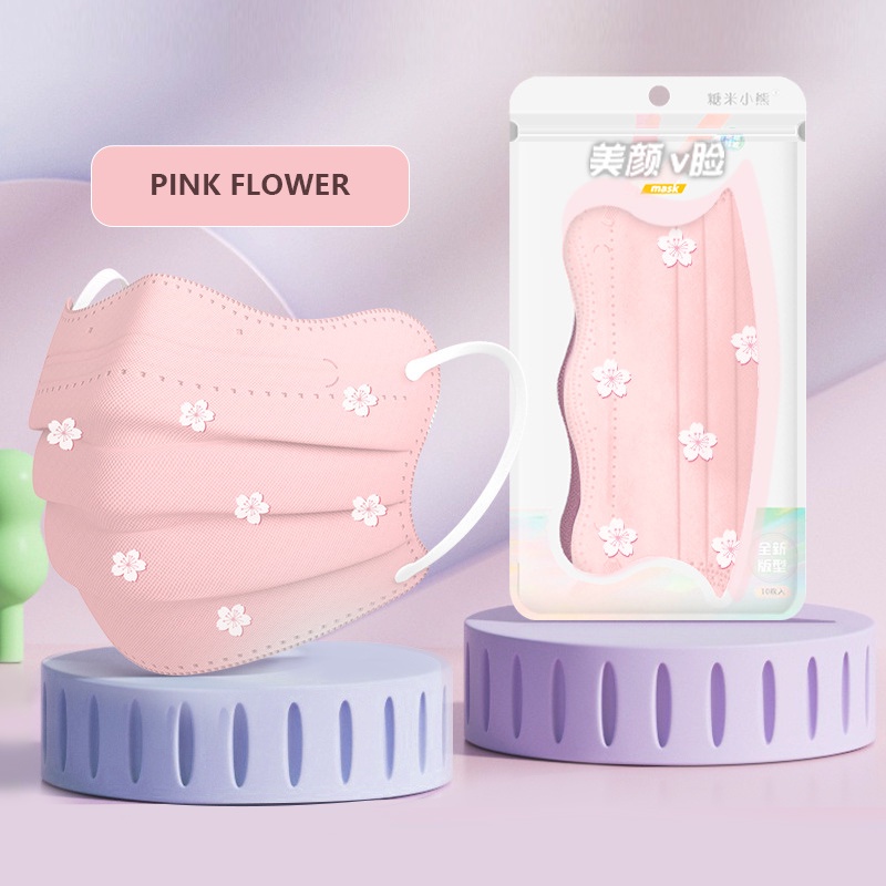 Có 10 Chiếc Dễ Thương Gradient Màu Họa Tiết Hoa In Bỏ Mặt Nạ 3d 3 Lớp Phòng Chống Mặt Nạ Người Lớn Cá Tuyết