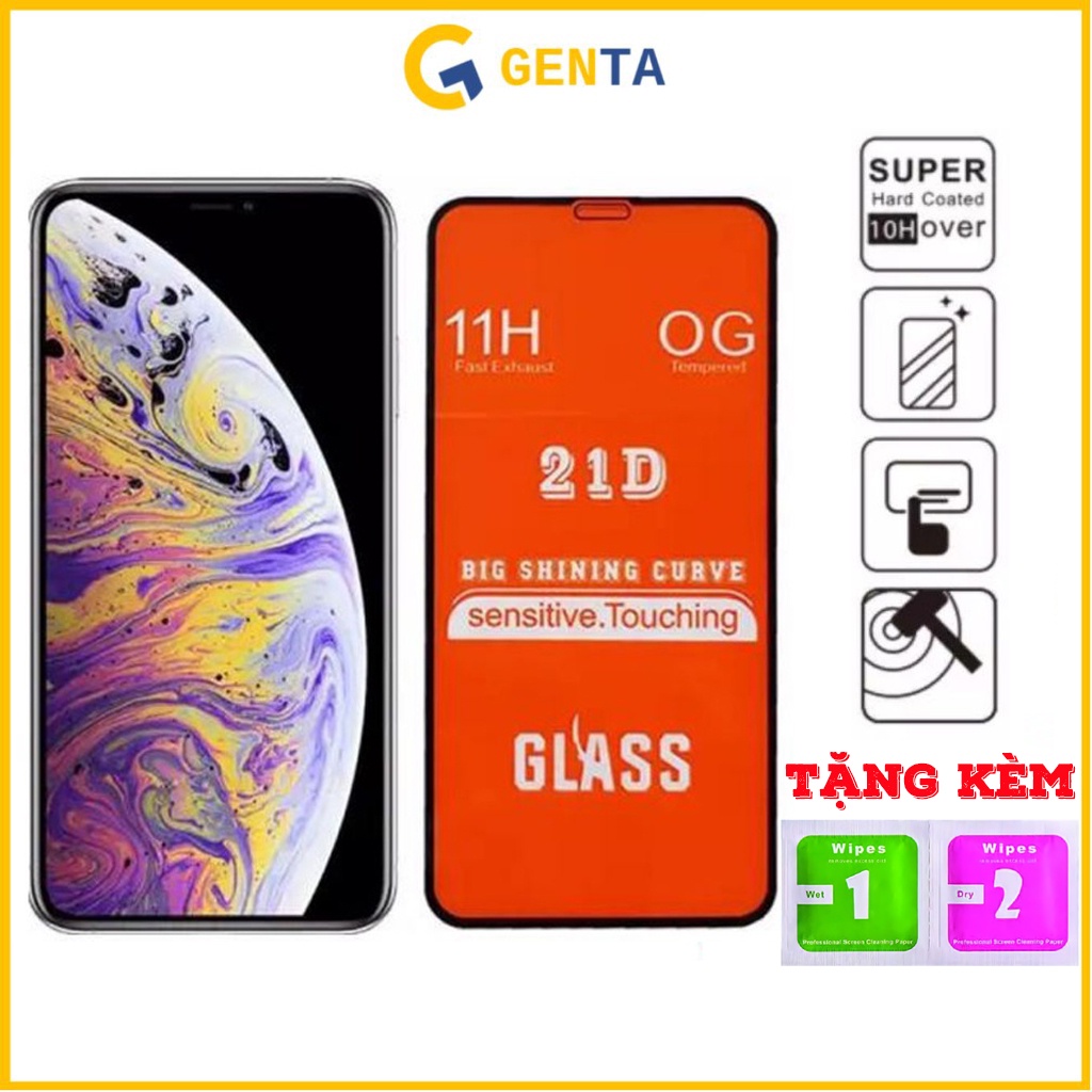 Kính cường lực điện thoại iphone  full màn hình 21D các dòng từ ip 6 đến 12 pro max