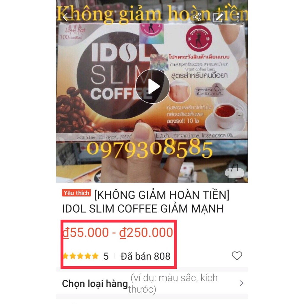 [KHÔNG GIẢM HOÀN TIỀN] IDOL SLIM COFFEE GIẢM CÂN GIẢM MỠ CỰC MẠNH CHUẨN  MẪU CŨ THÁI LAN