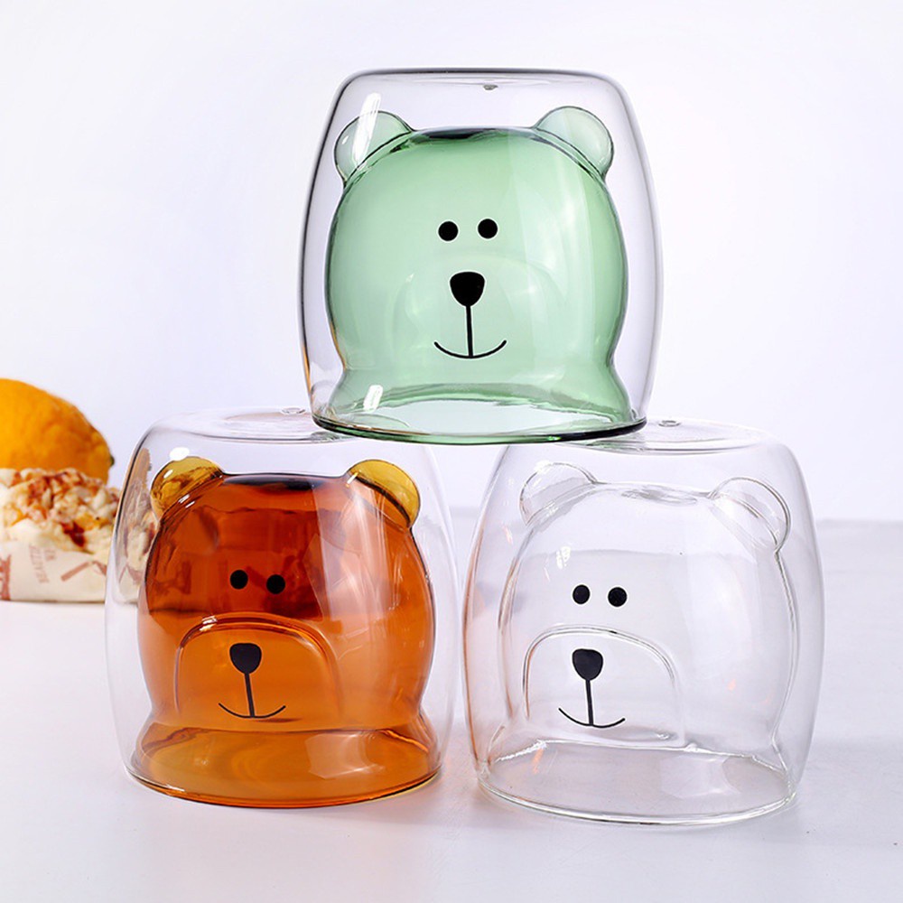 Cốc Thủy Tinh Uống Cà Phê Hai Lớp Họa Tiết Hoạt Hình Dễ Thương 300ML