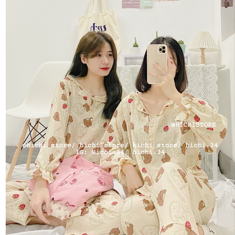 Bộ ngủ pịama mặc nhà thu đông dài tay 7 hình cute ảnh thật video phong cách ulzzang hàn quốc hichi - Hàng mới về