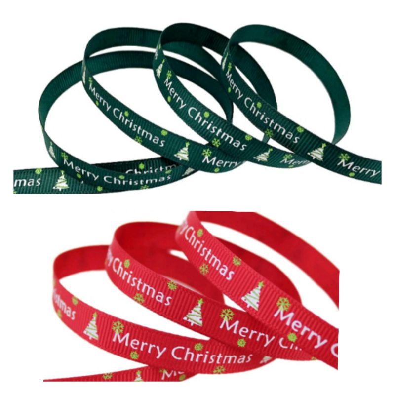 Hoả tốc Cuộn 5 mét ruy băng gân 1cm có chữ Merry Christmas 🌲