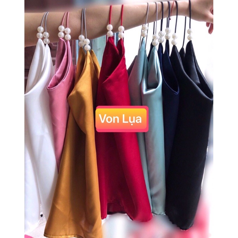 Áo Hai 2 Dây phi bóng lụa đính nút