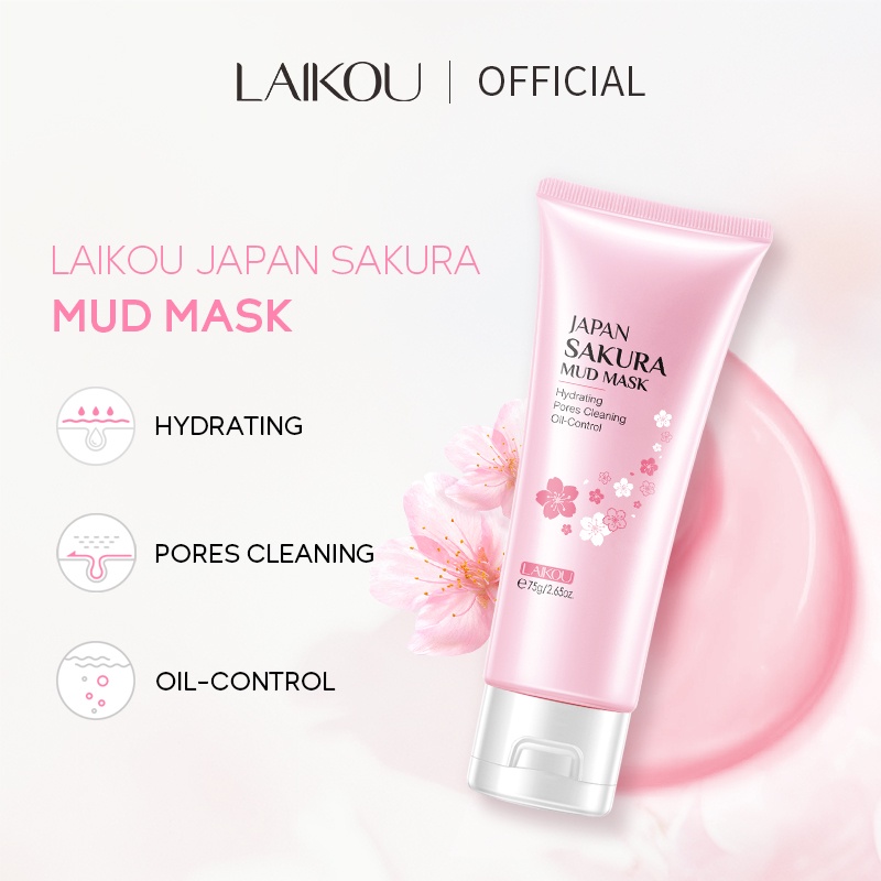Mặt nạ bùn LAIKOU chiết xuất hoa anh đào làm sạch sâu loại bỏ mụn đầu đen 75g