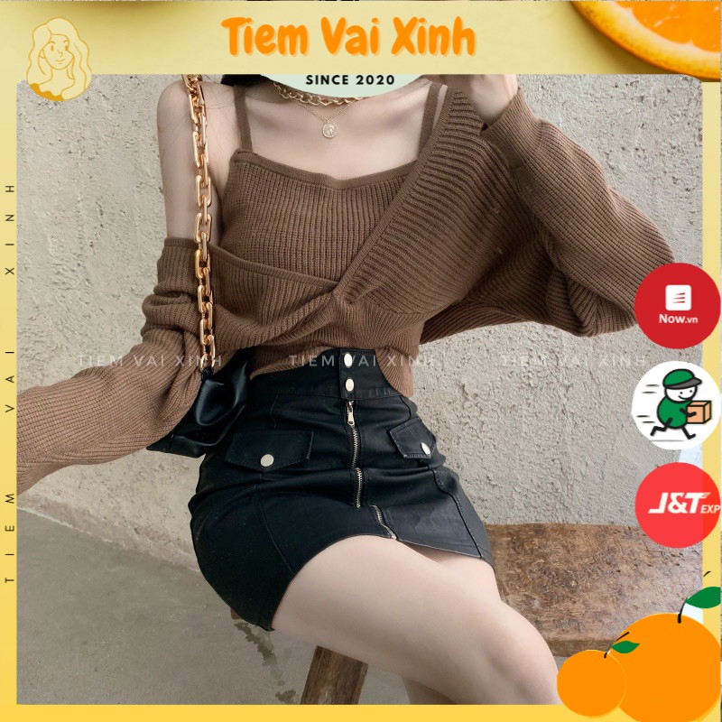 Áo Len Croptop 🍊 [FREESHIP] 🍊 Áo Len Ulzzang Trễ Vai Một Dây mới 2020 - Hàng Quảng Châu CT008