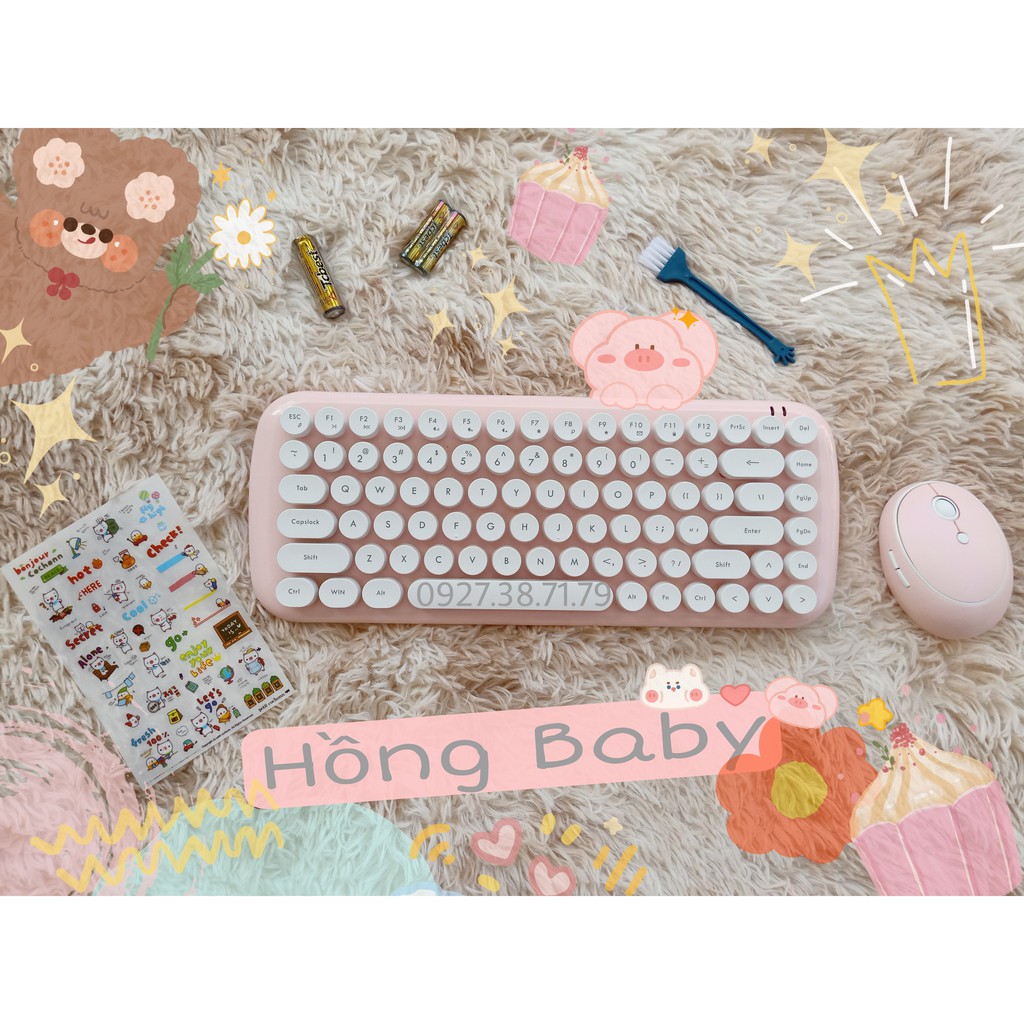 Bộ bàn phím không dây giả cơ và chuột MOFII Candy S Basic - Dùng cho máy tính bàn, laptop, tivi....Tặng kèm Sticker, Cọ