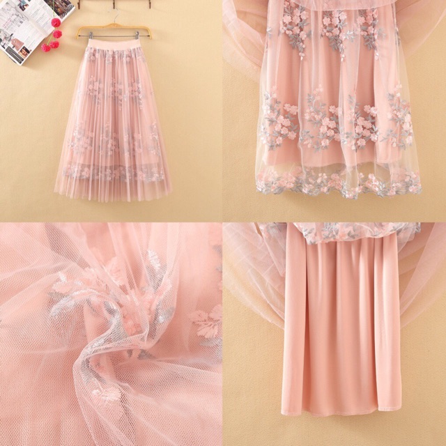 Chân váy maxi voan lưới thêu hoa sang chảnh loại 1 (sẵn hàng) | BigBuy360 - bigbuy360.vn
