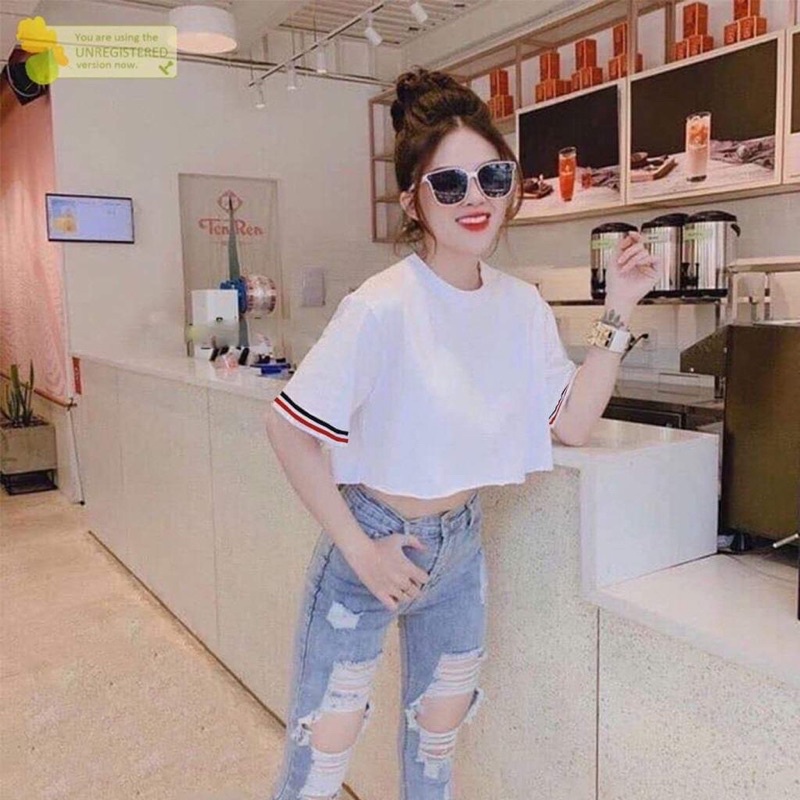 Áo croptop cộc tay viền kẻ HS6