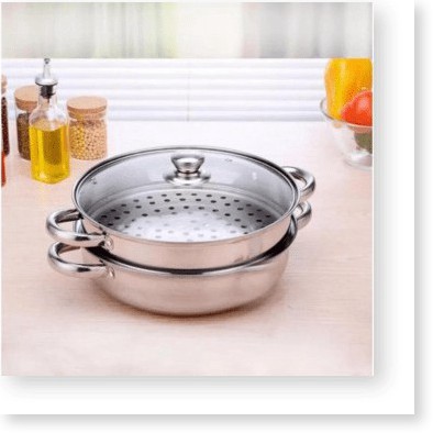 NỒI HẤP INOX 2 TẦNG ĐA NĂNG, NỒI CÁCH THỦY DÙNG ĐƯỢC CHO BẾP TỪ (SIZE 28CM) - NOIHAP2T