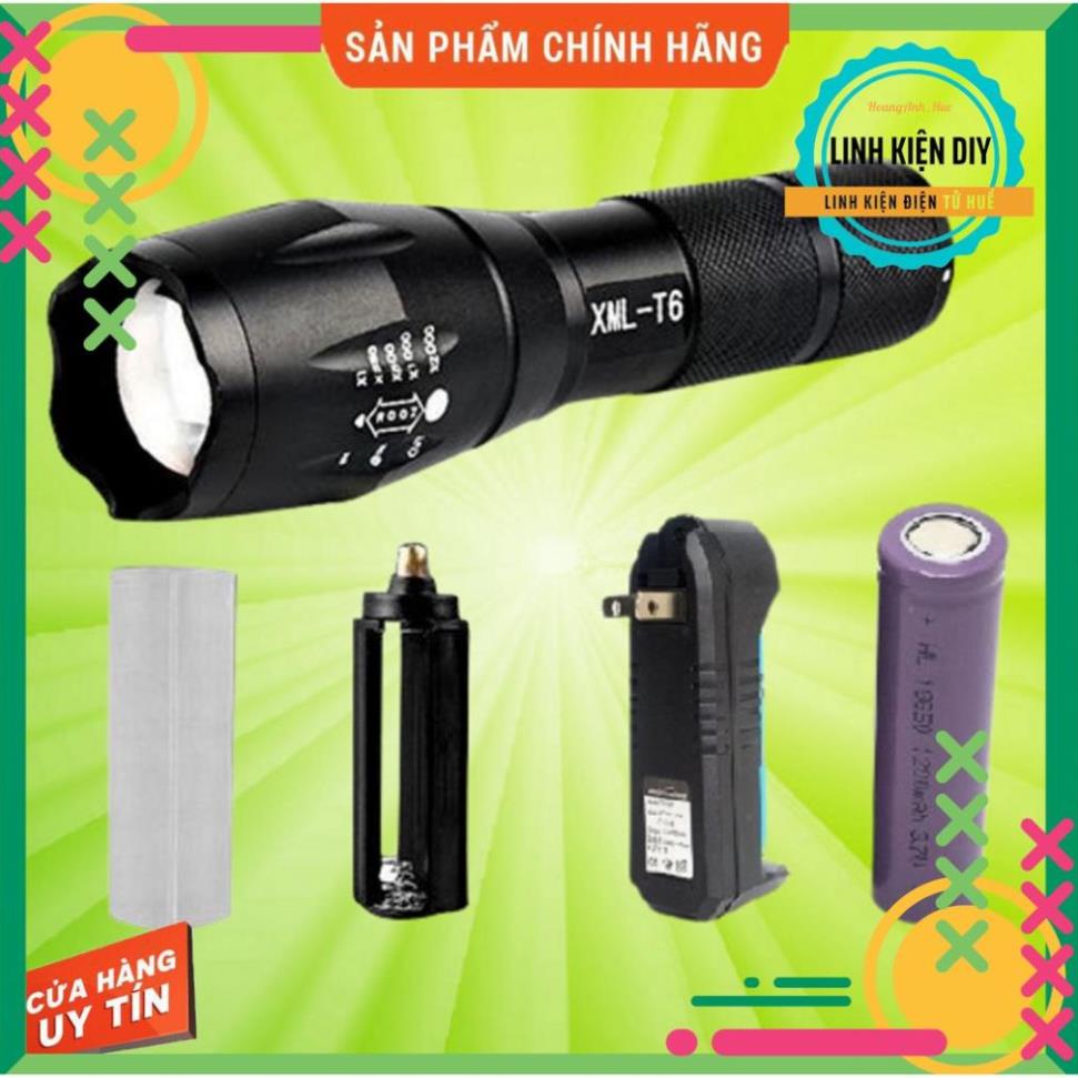 Đèn Pin Siêu Sáng T6 nhôm nguyên khối chống nước [ Tặng pin 18650 & Sạc Zoom
