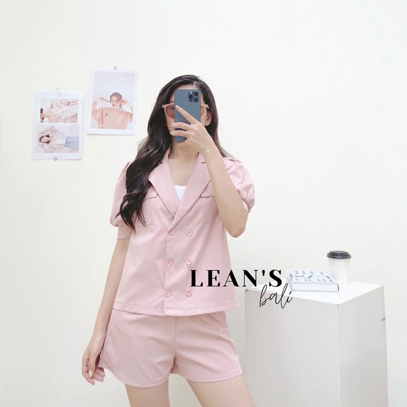 Set áo cổ vest kèm quần short, set bộ balzer dáng suông chất liệu cao cấp nữ tính