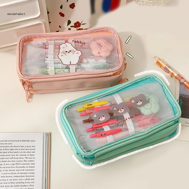 ✿ Túi Đựng Bút Bằng Nhựa PVC Trong Suốt Nhiều Ngăn Chống Thấm Nước Sức Chứa Lớn Tiện Dụng