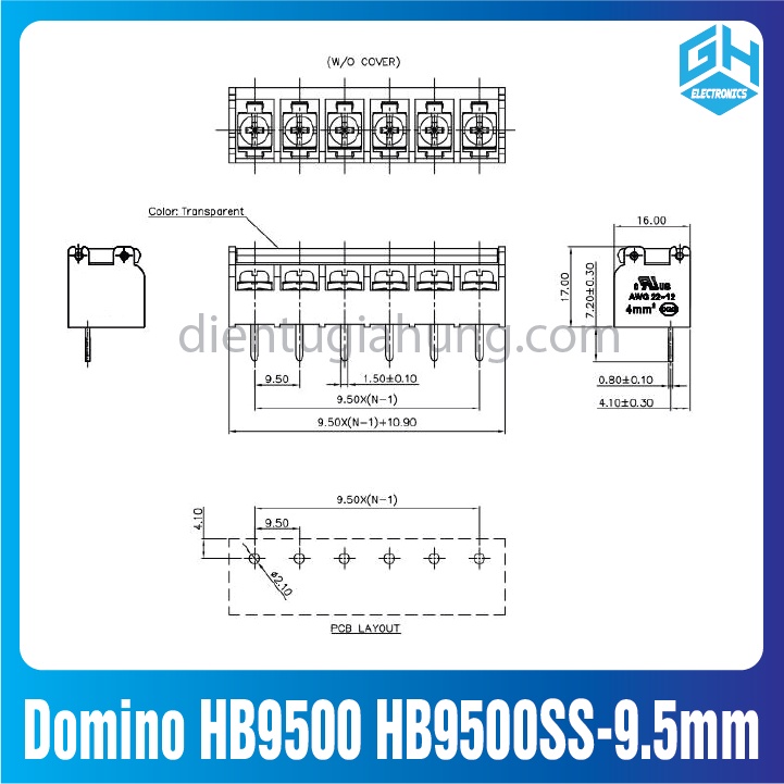 1 Cái Domino HB9500 HB9500SS-9.5mm có nắp chụp bảo vệ