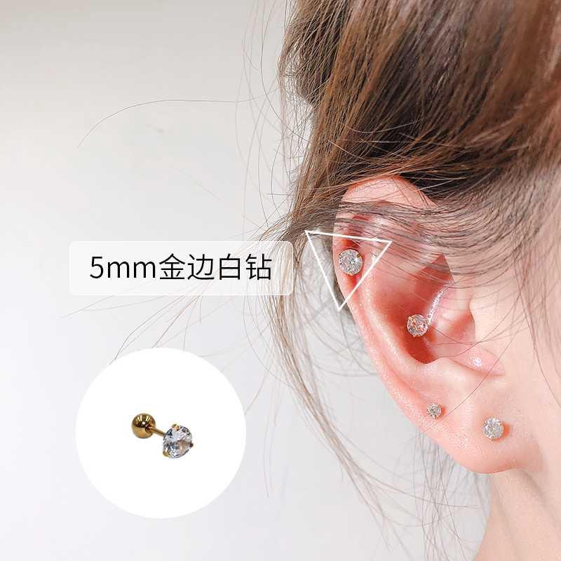 Khuyên tai đính đá kim cương bốn chấu tối giản bằng thép titan mạ màu vàng hồng/ bạc/ đen/ vàng dễ phối đồ cho nam nữ