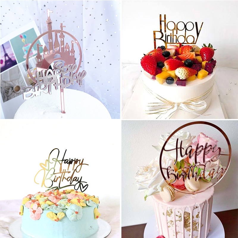 Mới Phụ Kiện Cắm Trang Trí Bánh Kem Chữ Happy Birthday Dễ Thương