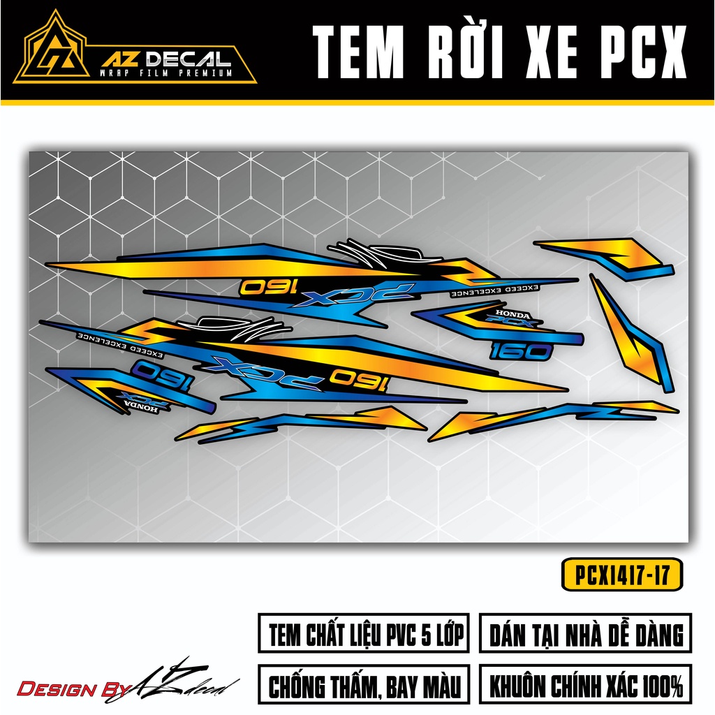Tem Chế PCX Mẫu Thiết Kế PCX 160 | PCX-17 | Decal Rời Dán Xe PCX 125 150 160 Chống Thấm Nước