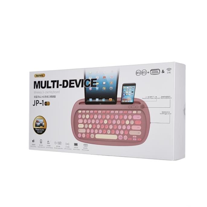 Bàn Phím Không Dây Remax JP-1 tích hợp khe để điện thoại, máy tính bảng kết nối cùng lúc 02 thiết bị Bluetooth và 01 USB