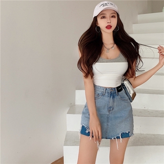 Chân Váy Jean Chữ A Lưng Cao Phong Cách Retro