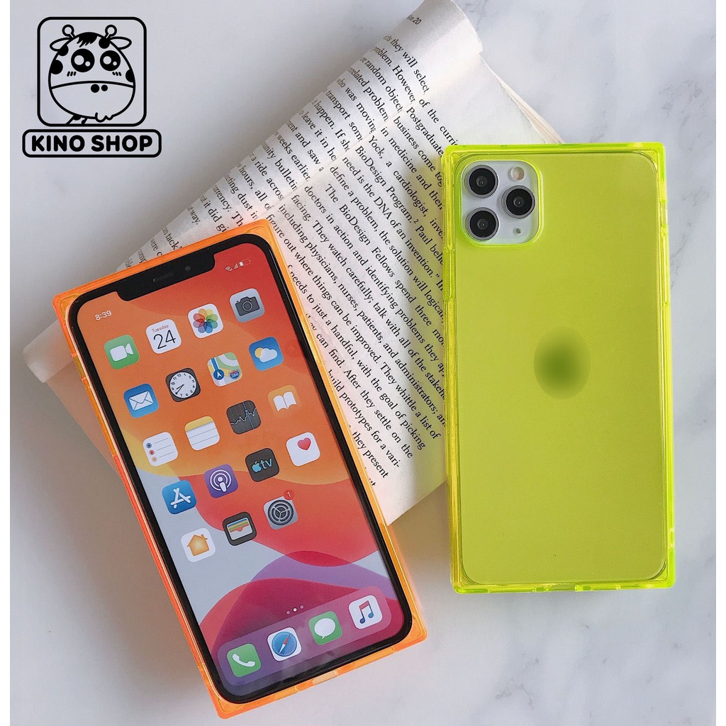 Ốp màu neon huỳnh quang vuông mềm dẻo màu trong TPU IP 6/6s/6splus/7/7plus/8/8plus/x/xr/xs/11/12/pro/max/plus/promax