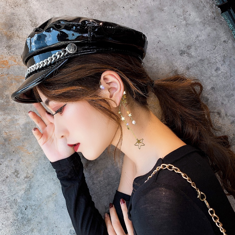 Khuyên tai kẹp vành không bấm lỗ chốt cố định K046 bằng hợp kim mạ vàng bất đối xứng hình ngôi sao dáng dài Leous