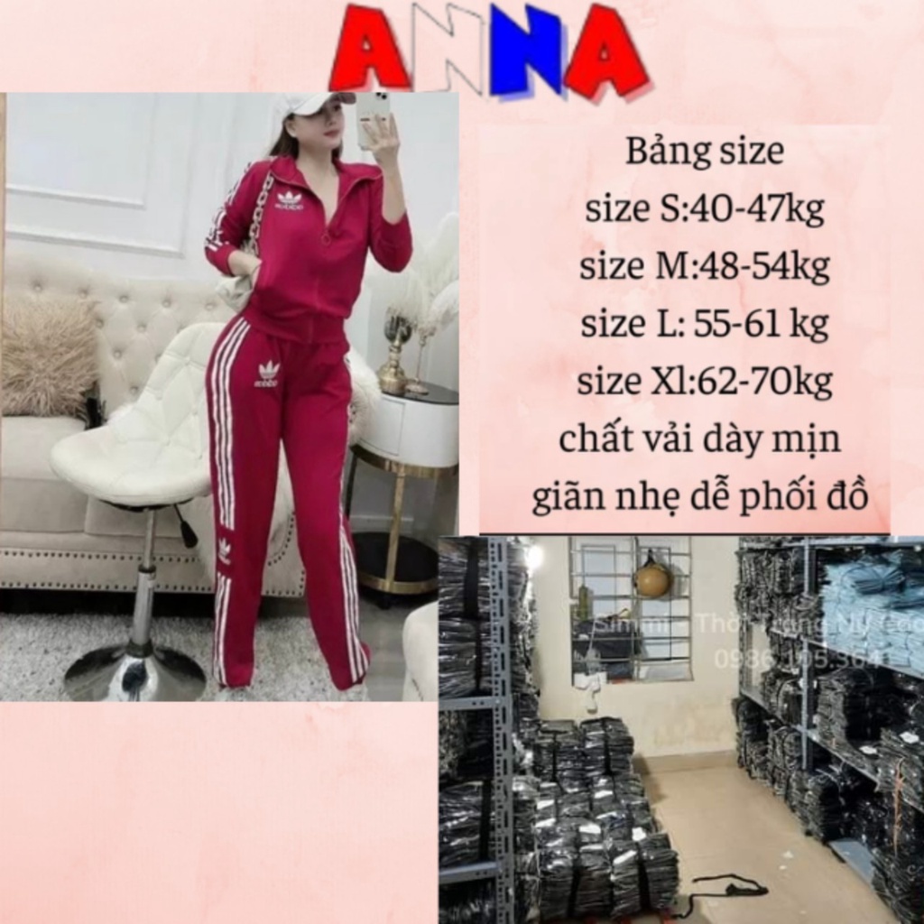 Bộ thể thao Adidas nữ sét bộ thu đông, quần bo ống chất umi dày mịn siêu đẹp  ANNA-FASHION