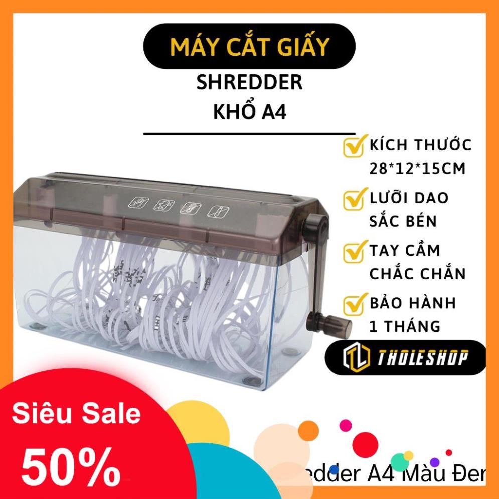 Máy cắt giấy huỷ tài liệu Shredder A4 thủ công cao cấp màu đen - Dụng cụ cắt giấy thành sợi 1007