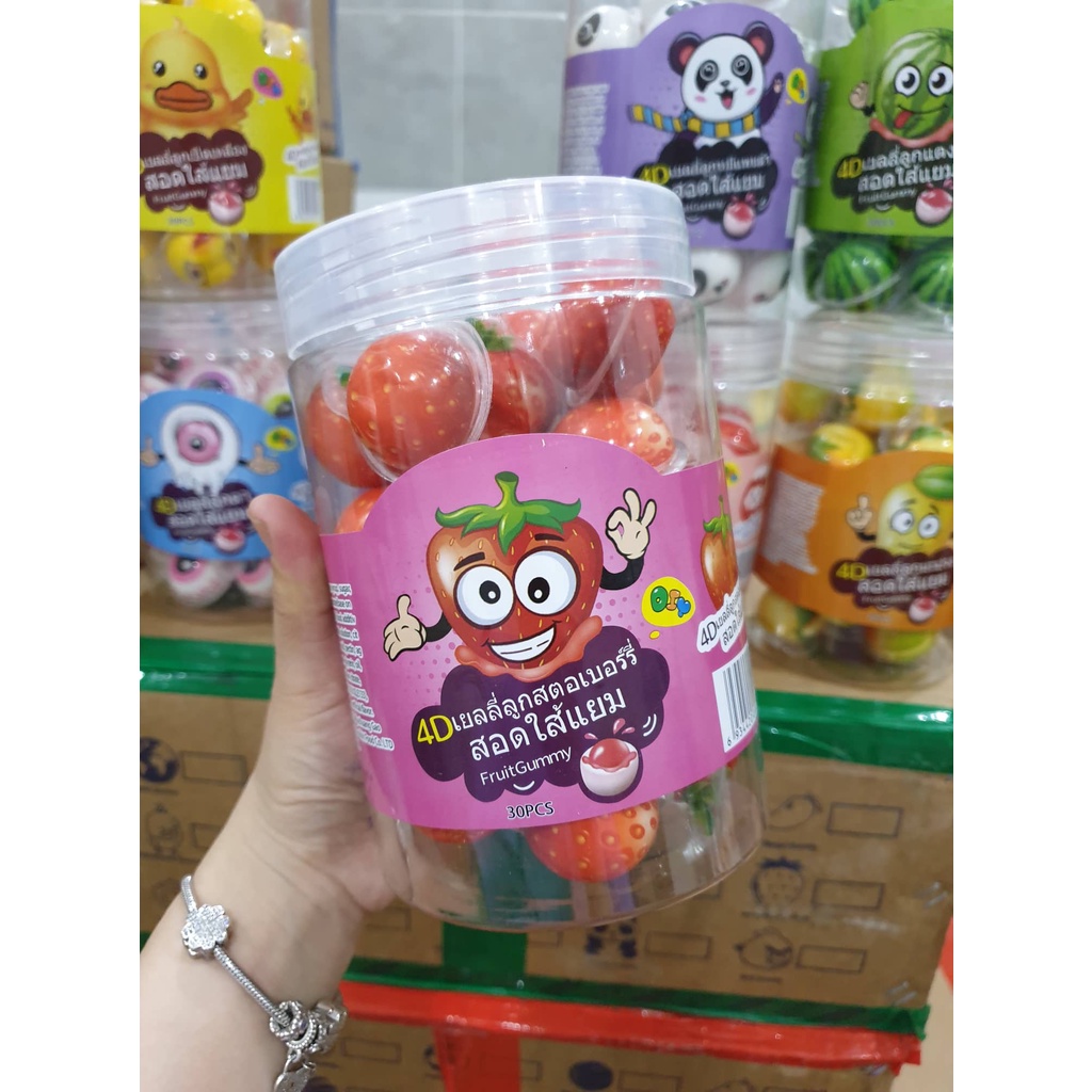 Kẹo dẻo 4D có nhân viên nhỏ 11g hình con mắt/trái banh/dưa hấu