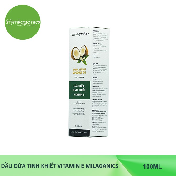 Dầu dừa Tinh Khiết Vitamin E MILAGANICS 100ml