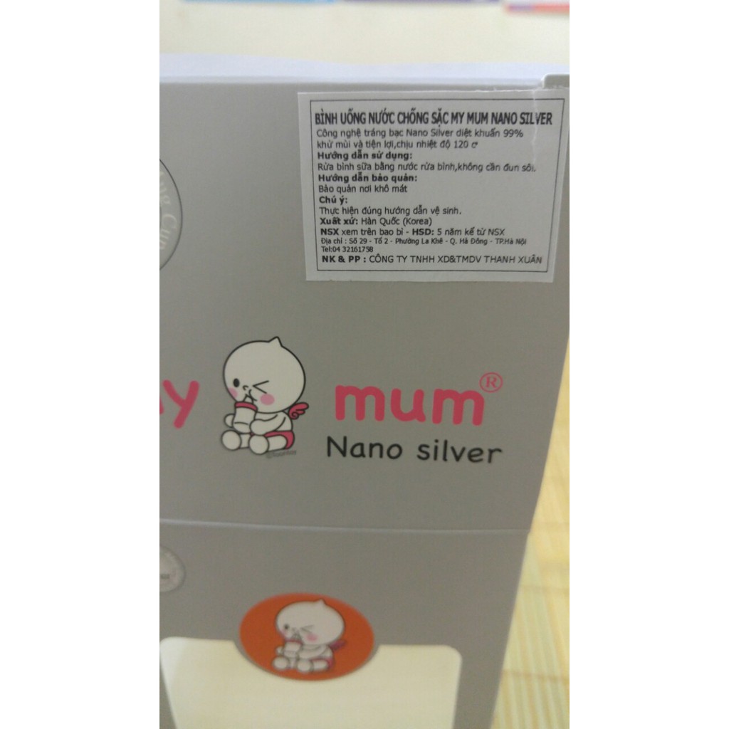 (Có quà)Bình uống nước chống sặc My Mum Nano Silver 280ml