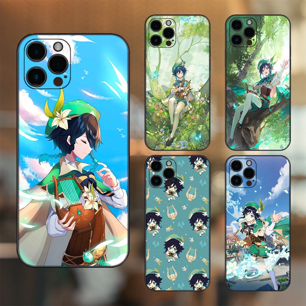 Ốp lưng iPhone 12 Pro Max dẻo đen cạnh vuông in hình Venti Genshin Impact