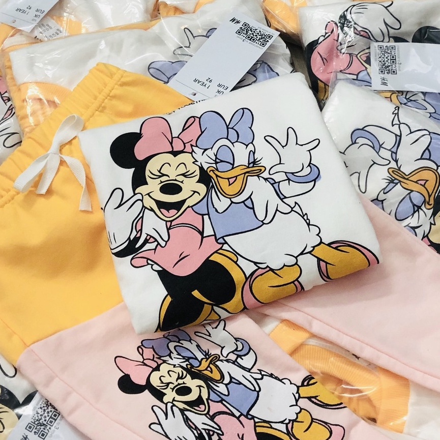 Bộ dài tay thu đông bé gái - Set bộ nỉ phối thu đông Minnie cho bé gái size 1-6t