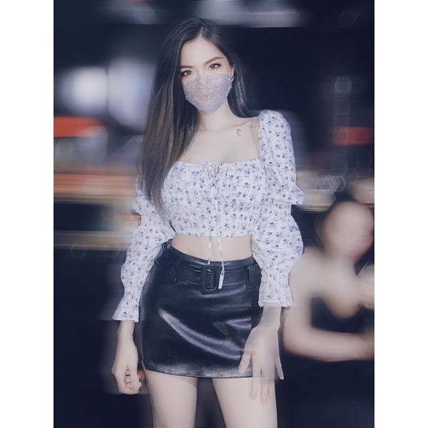 Áo hoa tay phồng croptop