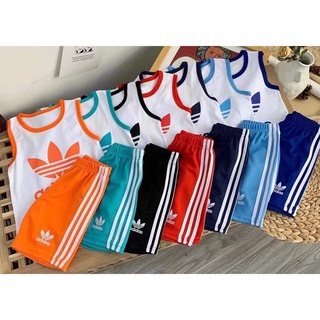 Đồ bộ ba lỗ bé trai và bé gái 7-10 tuổi in chữ adidas, Bộ hè cho bé vải cotton thoáng mát khỏe khoắn