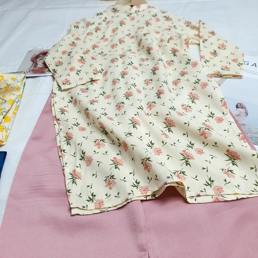 Set Áo Dài Hoa Nhí Cho Bé Gái Và Mẹ Hạ Vy Hoa Hồng Mon