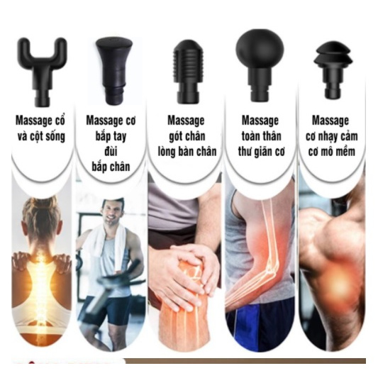 máy massage cầm tay - máy massage đa năng, 6 đầu mát xa 30 cấp độ rung, dùng PIN tiện lợi