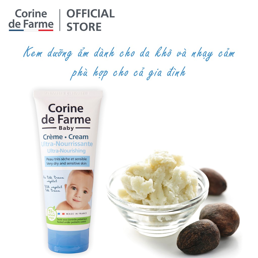 [Mã FMCGM50 - 8% đơn 250K] Kem dưỡng ẩm và làm mềm dịu da cho bé Corine de Farme Ultra-Nourishing Cream 100ml