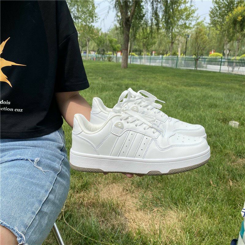 Giày thể thao nữ trắng đế bằng phong cách RETRO đế bánh mì dáng basic cao 3cm