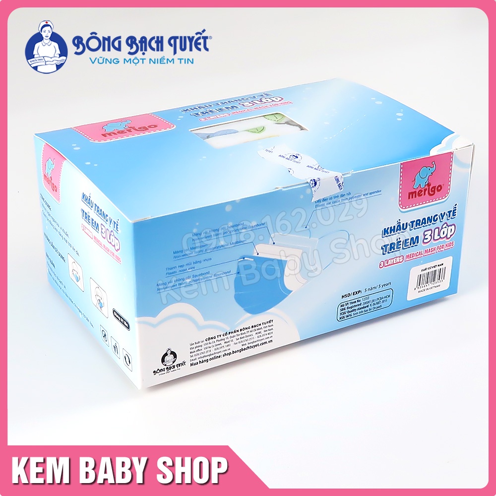 Khẩu trang cho bé từ 6 - 11 tuổi Bông Bạch Tuyết (30 cái) - Khẩu trang y tế cho bé 3 lớp Bạch Tuyết