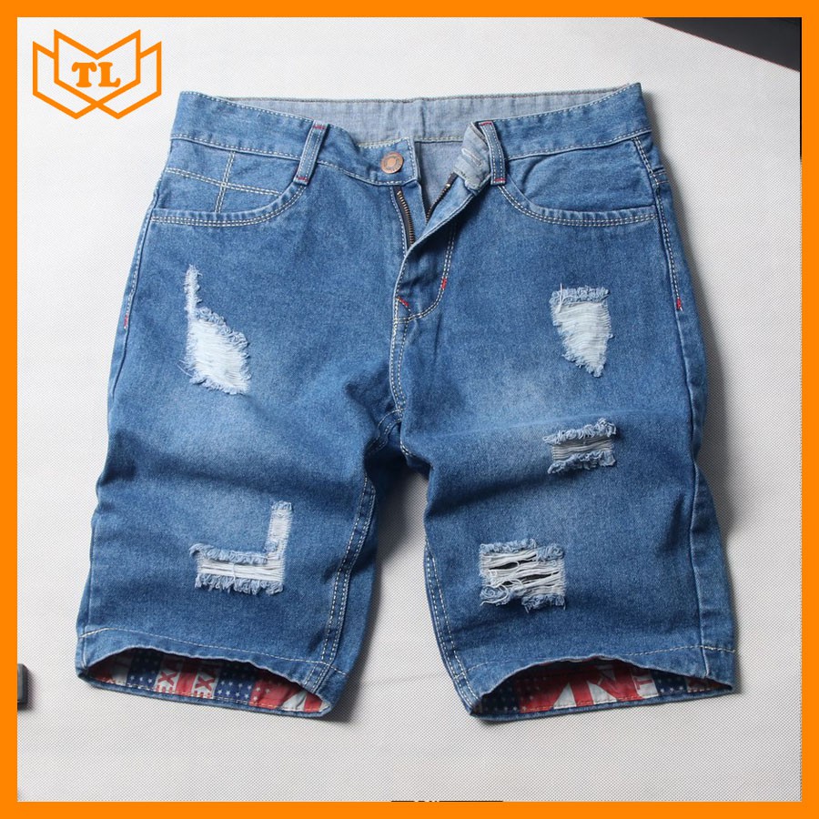 Quần short jean nam xanh nhạt rách TL33 Shop Thành Long