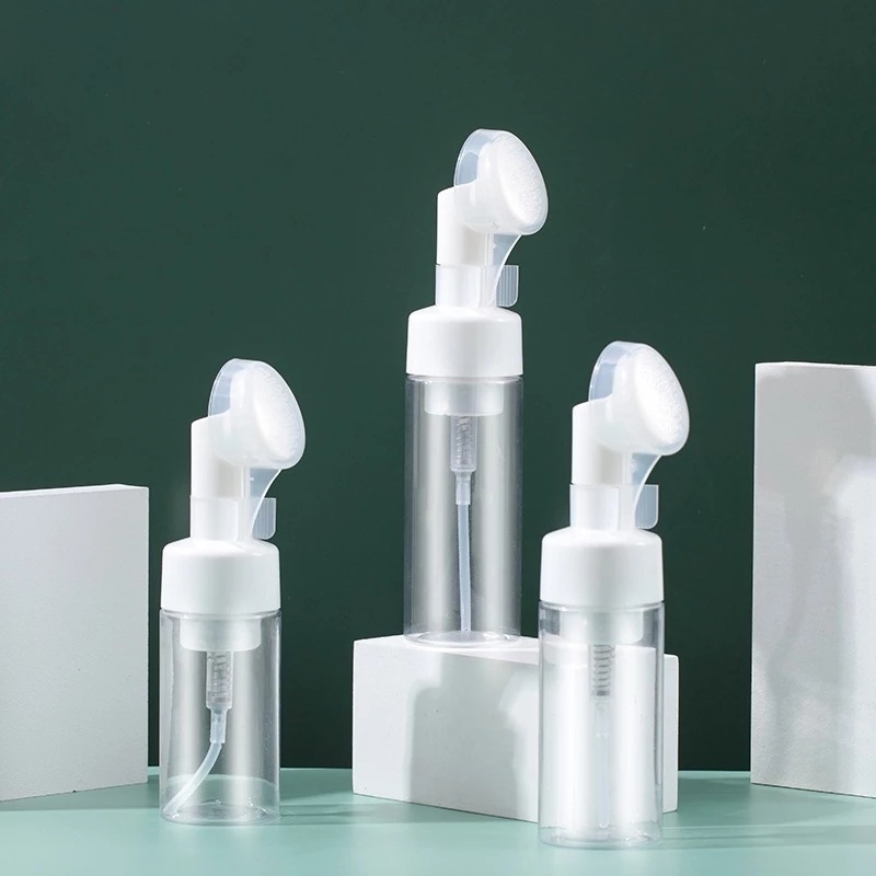 Bình Đựng Xà Phòng Rỗng Kèm Cọ Rửa Bằng Silicon Trong Suốt Tiện Dụng Cho Nhà Tắm