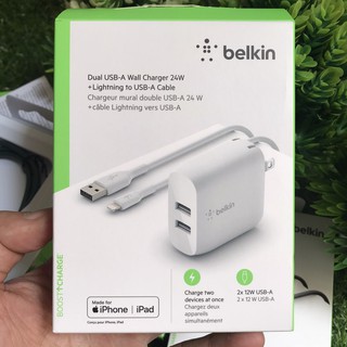 Bộ Sạc Nhanh IP, Android Công Suất 24W 2 Cổng BELKIN Chính Hãng USA, Chuẩn MFI, Bảo Hành 18Tháng