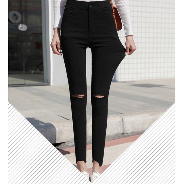 Quần kaki skinny lưng cài nút rách gối big size lai xẻ size đại 60-90kg