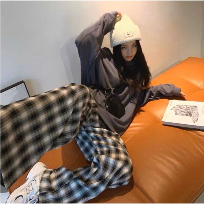 SET ÁO SWEATER XANH QUẦN CARO