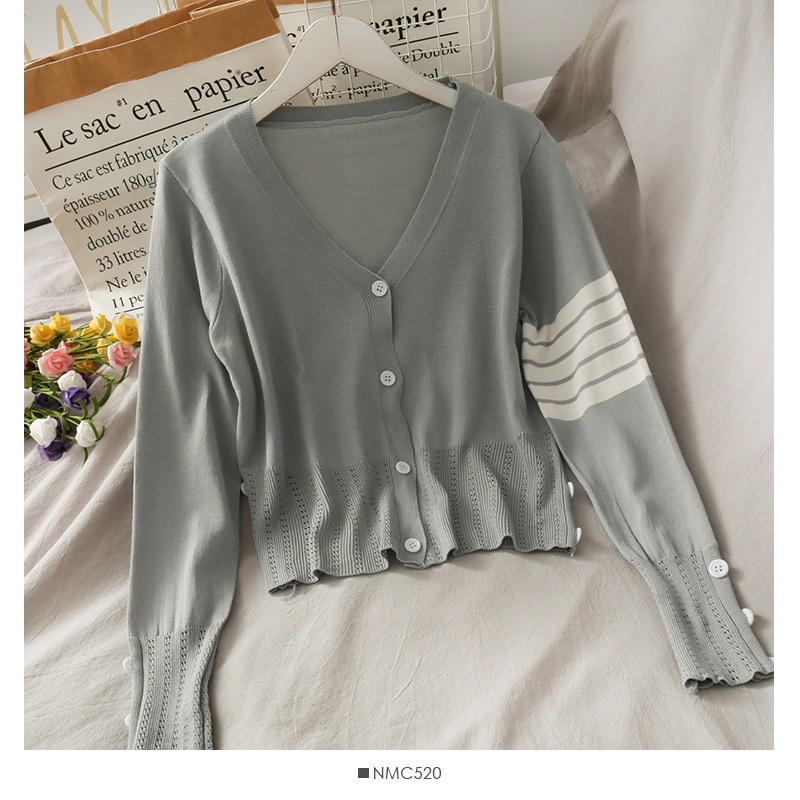 Áo Khoác Len Cardigan Mỏng Kẻ Tay