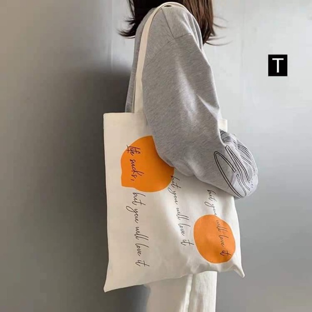 [Túi tote] Túi vải hai hình tròn màu cam DTR0519
