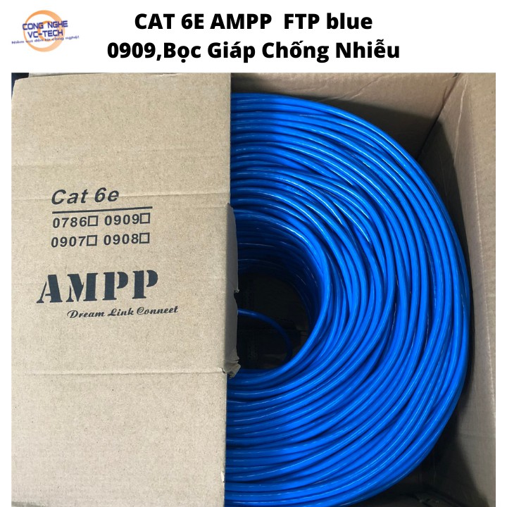Cuộn Dây Mạng CAT 6E AMPP CCA blue 0909,Bọc Giáp Chống Nhiễu, Lõi Đường Kính 0.55mm (Cuộn 305m)