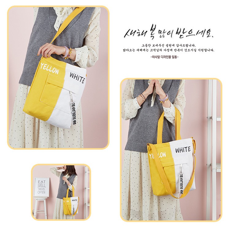 Túi Vải Tote Đeo Chéo 2 Màu Đen Trắng XinhStore