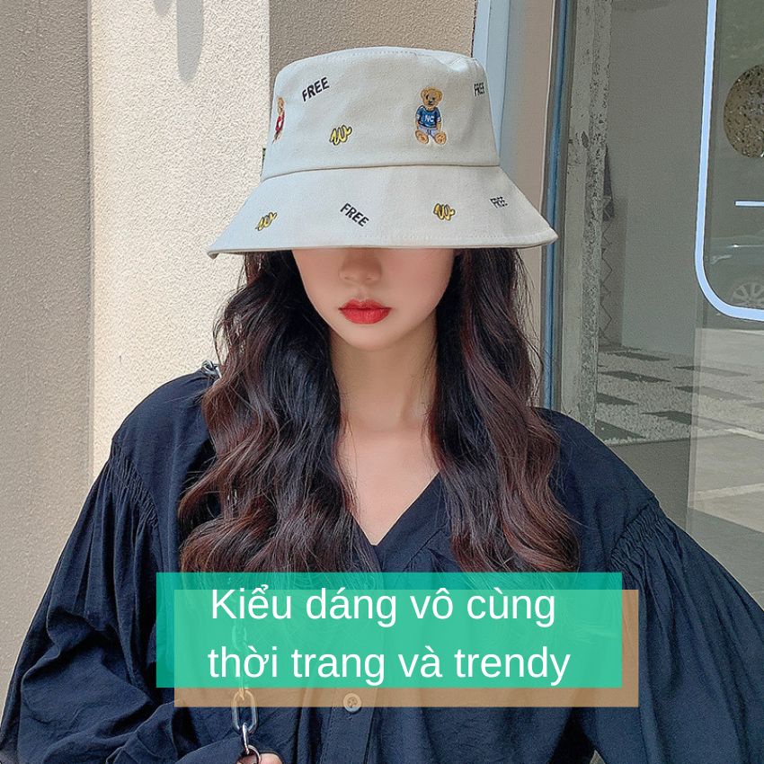 Mũ Bucket vải thêu gấu Teddy